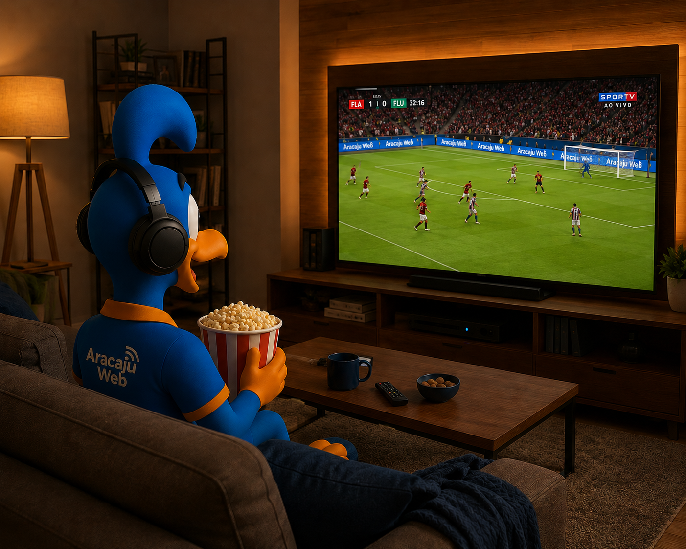 Mascote da Aracaju Web assistindo TV